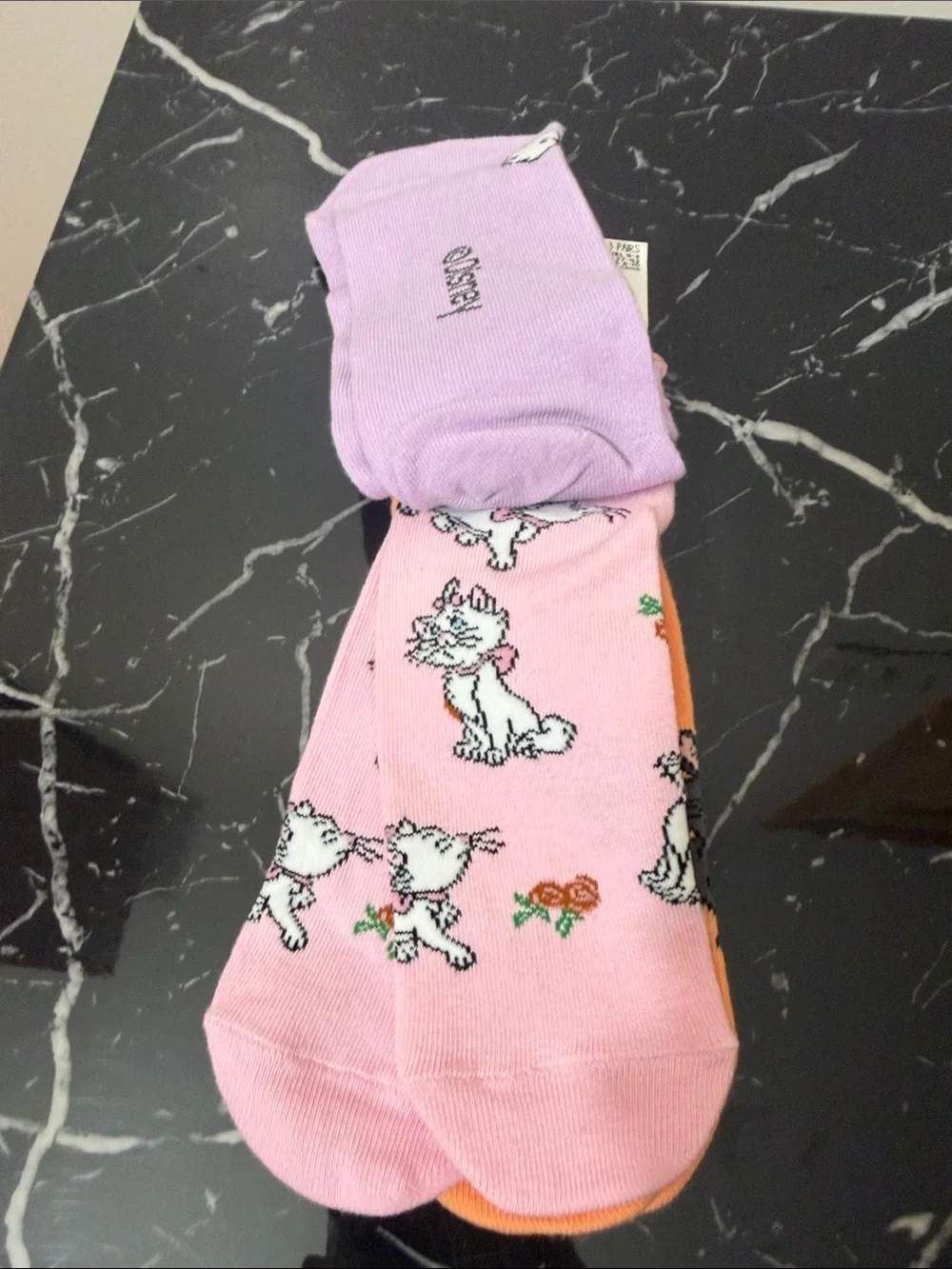 Disney Marie Pink, Lavender & Orange Cat Trainer Socks